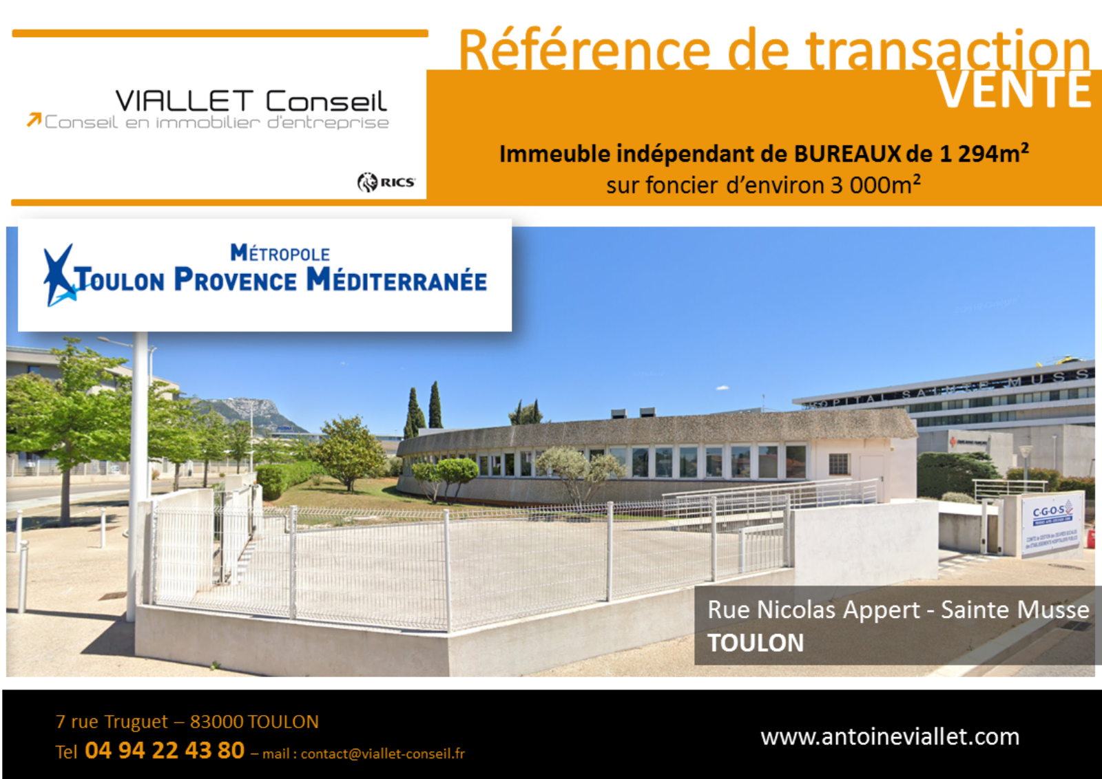 Référence Transaction Vente Immeuble Bureaux Tpm Cgos Toulon Sainte Musse